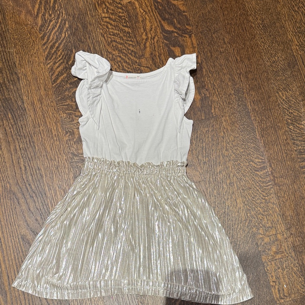 Crewcuts White and Silver Ruffle Sleeve Dress